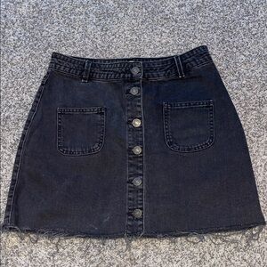 Black Denim Button-Front Skirt